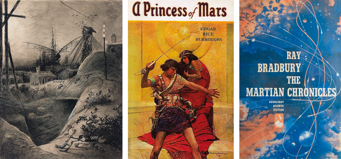 'Londres Muerto', ilustración de Henrique Alvim-Correa para la edición francesa de 'La guerra de los mundos', de H. G. Wells/Portada de 'A Princess of Mars' de Edgar Rice Burroughs/Portada de 'The Martian Chronicles', de Ray Bradbury. 'Londres Muerto', ilustración de Henrique Alvim-Correa para la edición francesa de 'La guerra de los mundos', de H. G. Wells/Portada de 'A Princess of Mars' de Edgar Rice Burroughs/Portada de 'The Martian Chronicles', de Ray Bradbury.