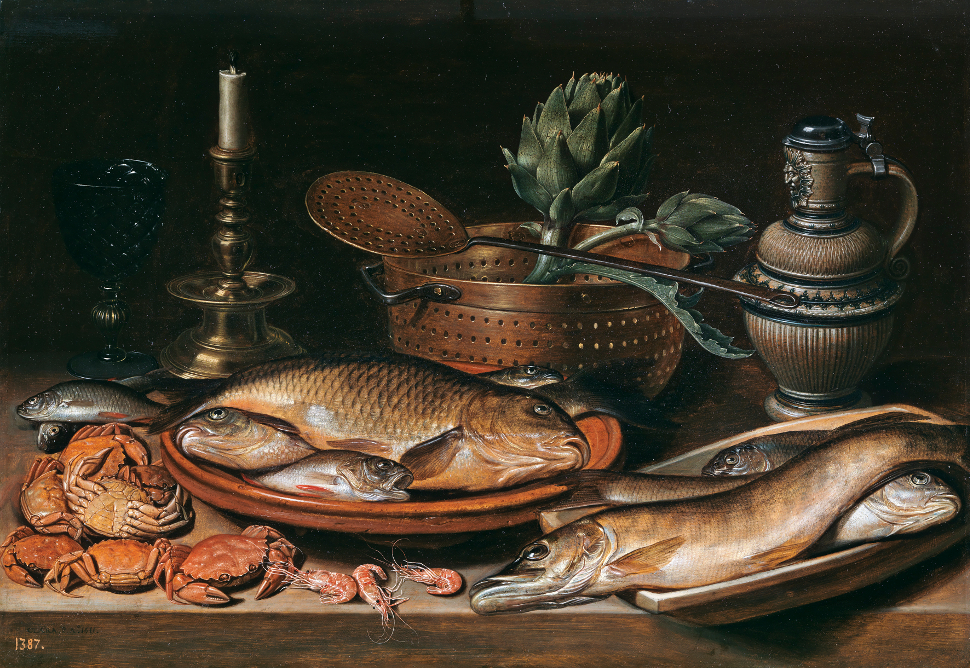 'Bodegón con pescado, vela, alcachofas, cangrejos y gambas', 1611 'Bodegón con pescado, vela, alcachofas, cangrejos y gambas', 1611