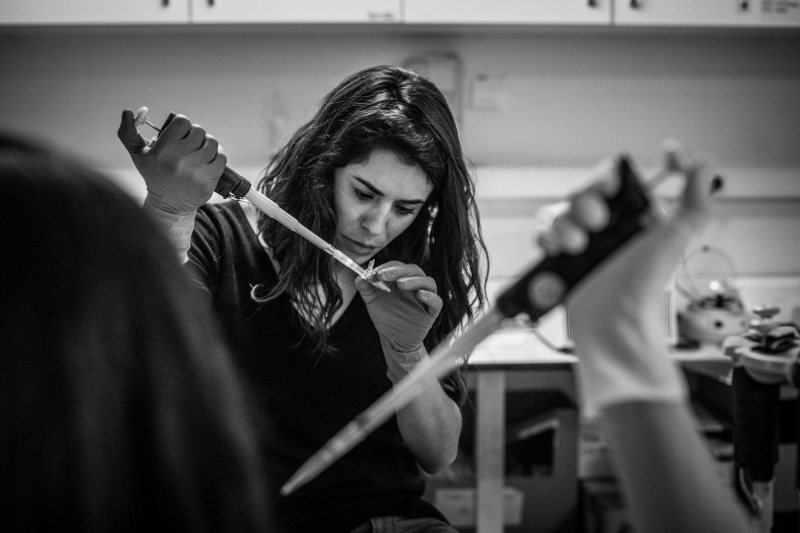 Una investigadora prepara unas muestras en el laboratorio del servicio de oncología del Hospital Ramón y Cajal de Madrid. Una investigadora prepara unas muestras en el laboratorio del servicio de oncología del Hospital Ramón y Cajal de Madrid.